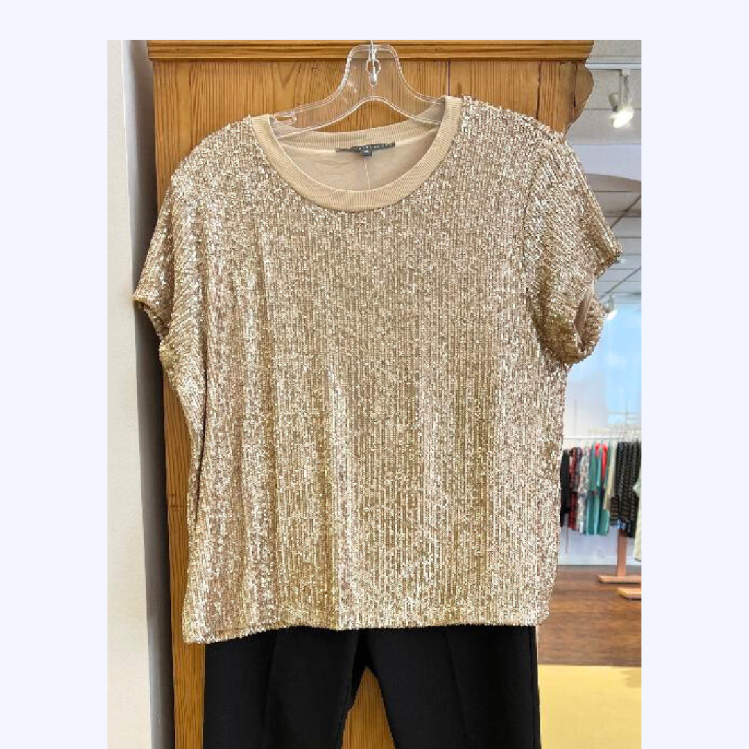 Tricotto blouse top T-shirt size XL Gold Life sequins parfum cheetah  long-sleeve