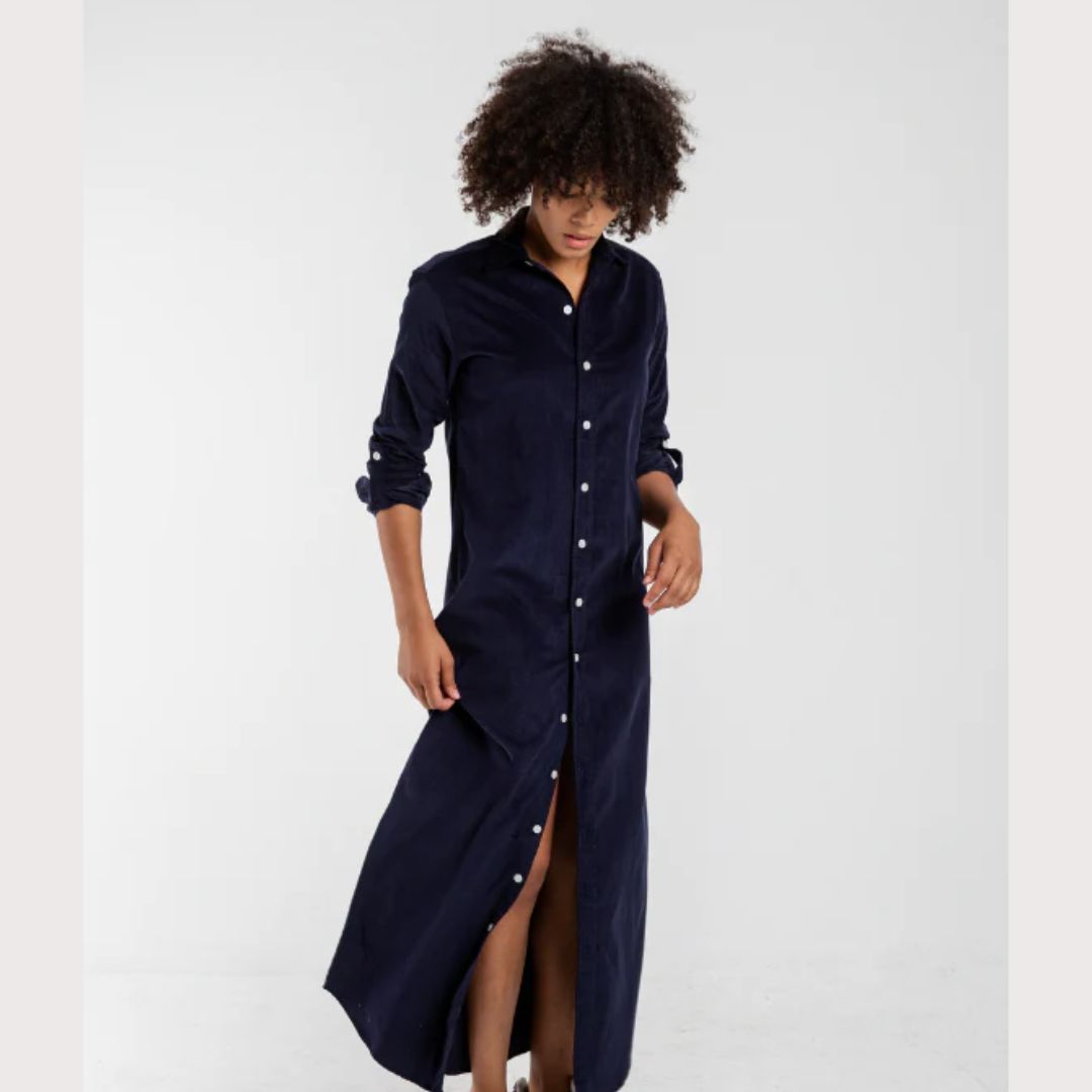 Black Baby Corduroy Maxi Shirt Dress - Kristin Chase