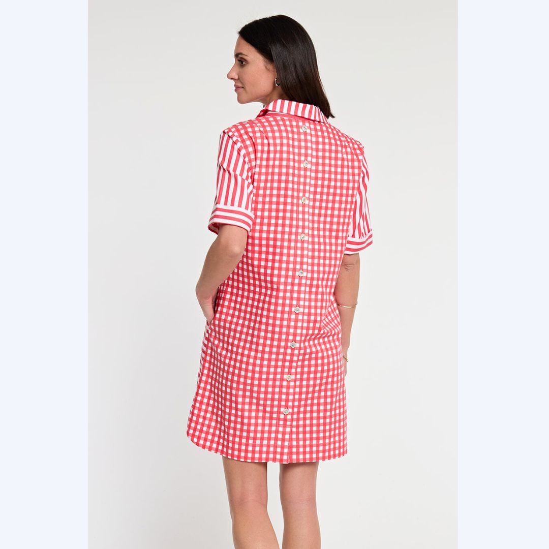 Coral &amp; White Striped Short-Sleeved Dress