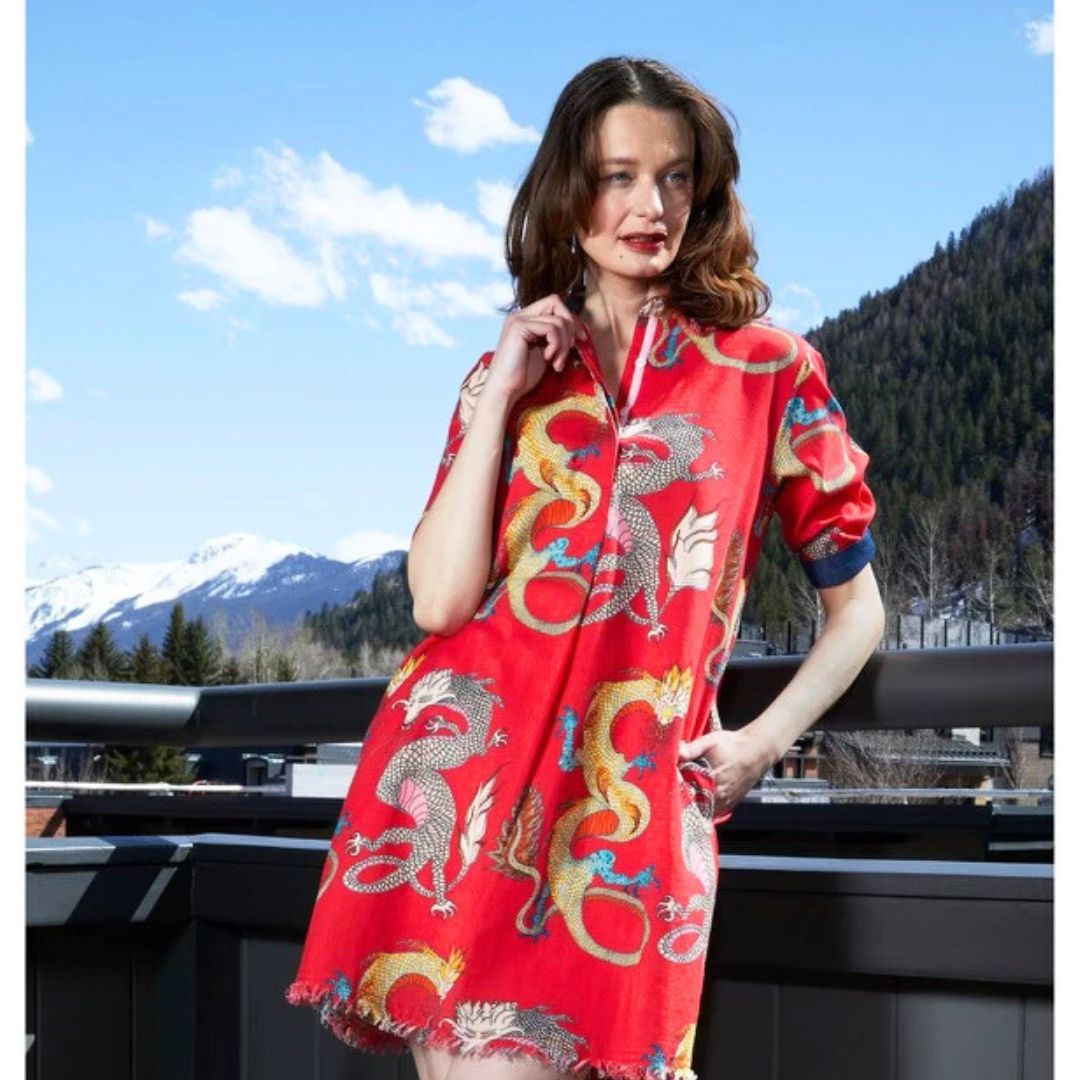 Red Dragon Print Dress