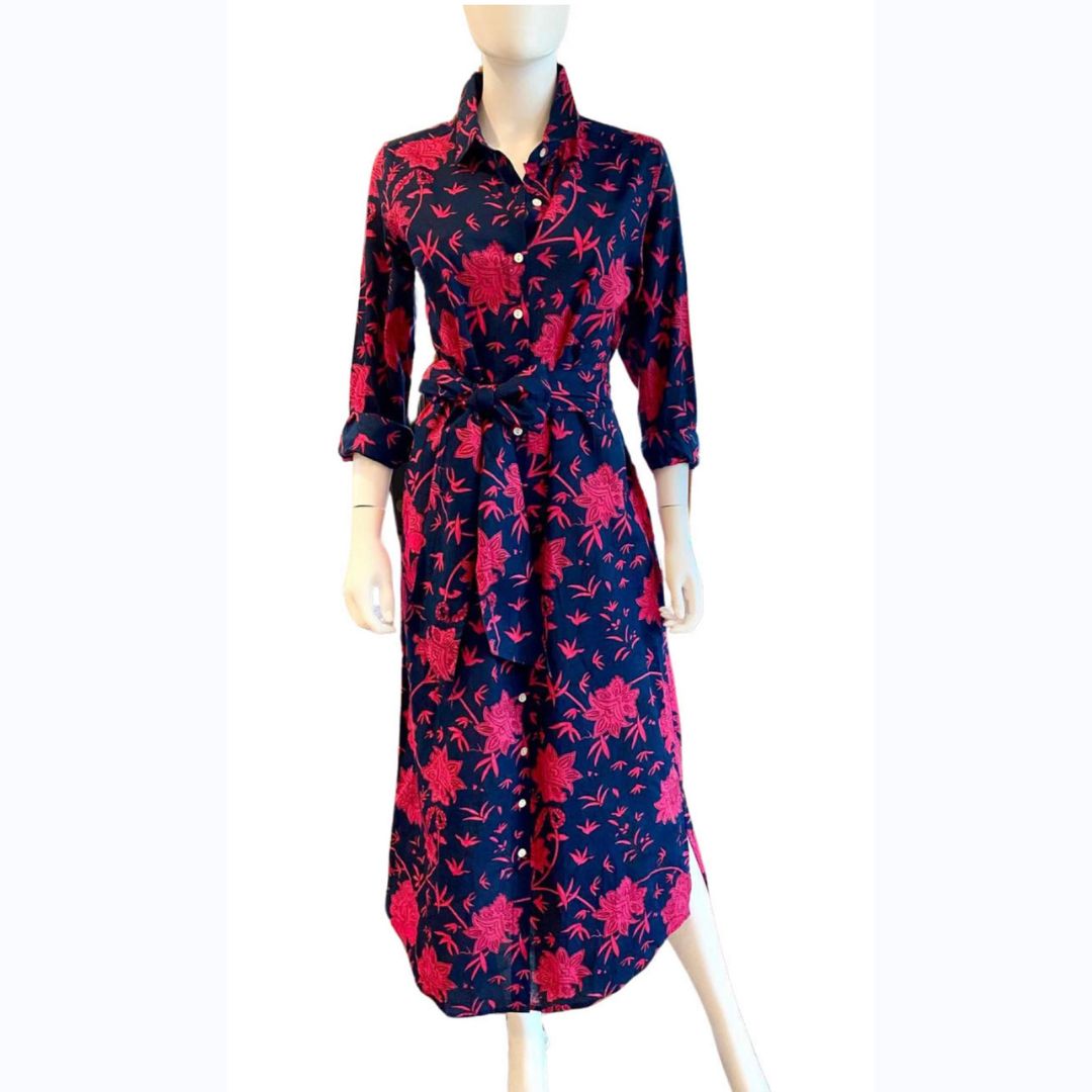 Navy floral shirt dress hotsell